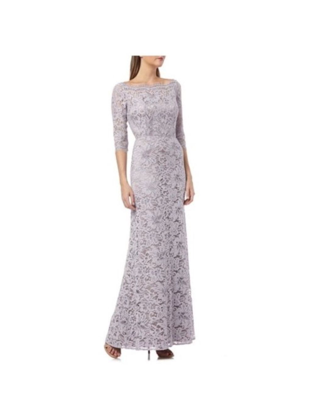 Js Collections Bateau Neck Lace Gown
